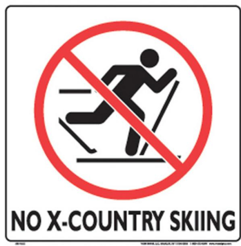 Voss - Voss 12x12in. Trail Sign - No X-Country Skiing (White/Black) - 333 NCC WP
