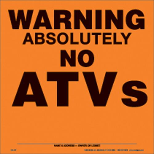 Voss - Voss 11-1/4.x11.1/4in. Aluminum Trail Sign - Warning No ATVs - 193 ATV OA