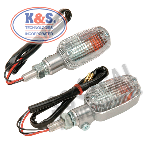 K&S Technologies - K&S Technologies Polished Aluminum Marker Lights - Oblong with Clear Lens - Dual Filament - 25-8305
