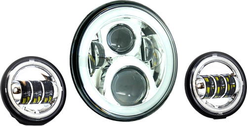 Letric Lighting Co. - Letric Lighting Co. 7in. Premium Wide-Array LED Headlight with Full-HALO and Passing Lamps - Chrome - LLC-LHK-7CH