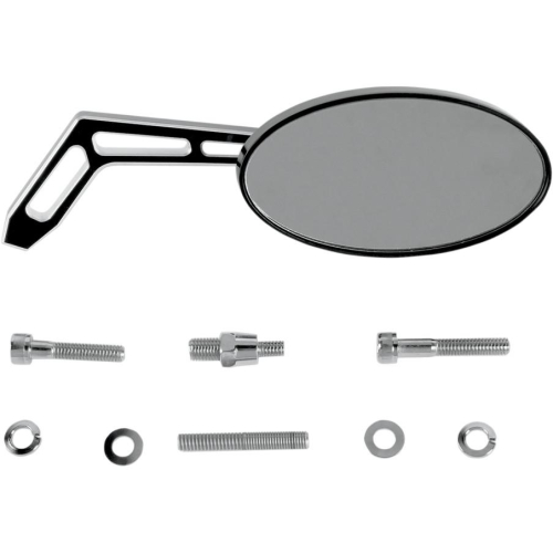 Pro-One Performance - Pro-One Performance Oval Smooth Head Mirror with Weekend Warrior Cutout Stem - Right - Black - 102320B