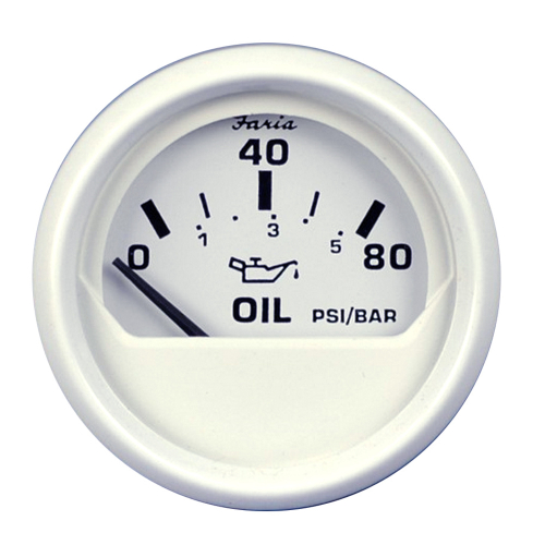 Faria Beede Instruments - Faria Dress White 2" Oil Pressure Gauge (80 PSI)