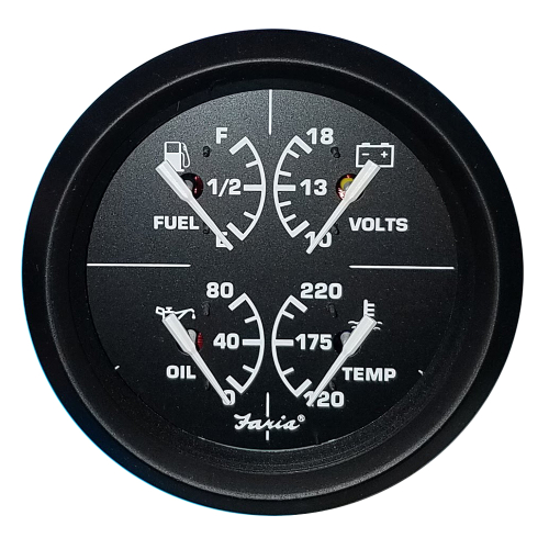 Faria Beede Instruments - Faria Euro Black 4" Multifunction Gauge - Volt/Fuel/Oil/Water Temperature
