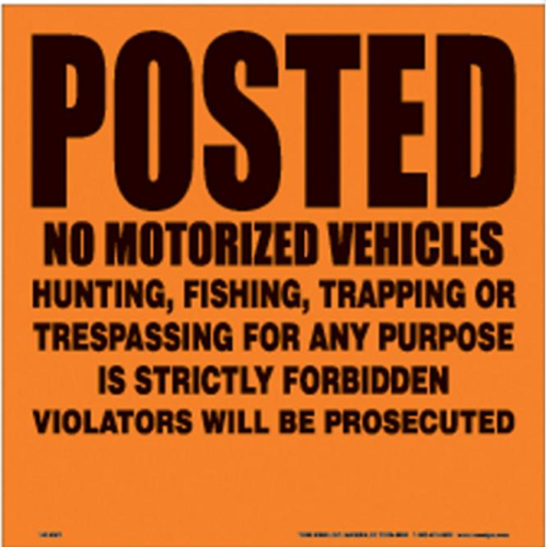 Voss - Voss 11-1/4.x11.1/4in. Aluminum Trail Sign - Posted No Vehicles (Orange) - 143 NMV OA