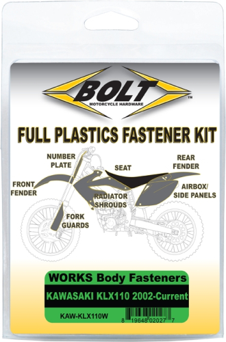 Bolt MC Hardware - Bolt MC Hardware Full Plastic Fastener Kit - KAW-KLX110W