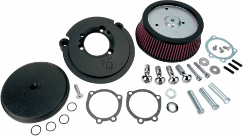 Arlen Ness - Arlen Ness Billet Sucker Stage I Air Filter Kit with Steel Cover - Smooth Black - Red Filter - 18-329
