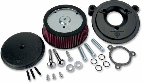 Arlen Ness - Arlen Ness Billet Sucker Stage I Air Filter Kit with Steel Cover - Smooth Black - Red Filter - 18-325