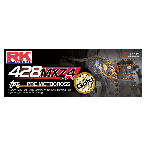 RK - RK 428 MXZ4 Non-Sealed Works Racing Chain - 120 Links - Gold - GB428MXZ4-120