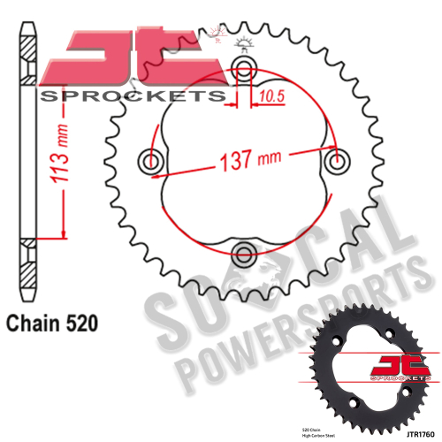 JT Sprockets - JT Sprockets Steel Rear Sprocket - 37T - JTR1760.37