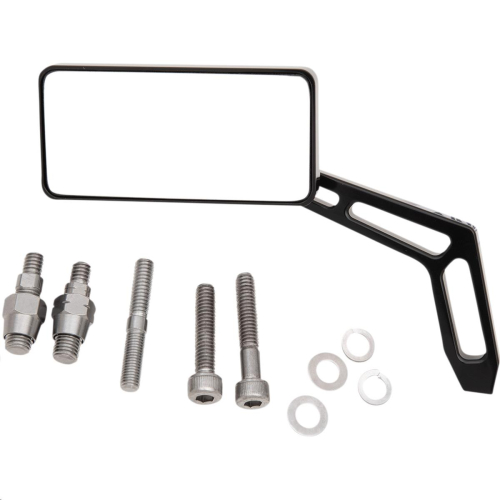 Pro-One Performance - Pro-One Performance Rectangular Smooth Head Mirror with Weekend Warrior Cutout Stem - Right - Black Anodized - 102471AB