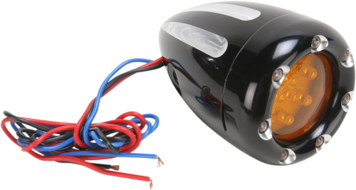 Arlen Ness - Arlen Ness Deep Cut Turn Signals with Fire Ring LED - Amber Lens - Black Finish - White LED - Dual Filament - 12-765