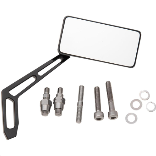 Pro-One Performance - Pro-One Performance Rectangular Smooth Head Mirror with Weekend Warrior Cutout Stem - Left - Black Anodized - 102472AB