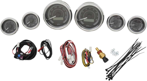 Dakota Digital - Dakota Digital MVX-8K Analog/Digital Plug-In Instrumentation Six-Gauge Kit - Black/Gray Background - Chrome Bezel - MVX-8604-KG-C