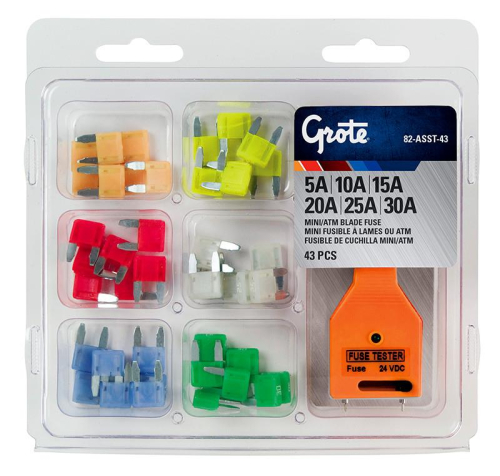 Grote - Grote ATM Blade Style Mini Fuses - 42 Piece Assortment with Tester - 82-ASST-43