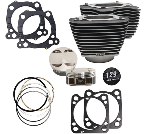 S&S Cycle - S&S Cycle 129in. Big Bore Kit - Wrinkle Black with Highlighted Fin - 910-0843