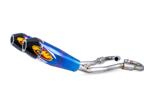 FMF Racing - FMF Racing Factory 4.1 RCT Dual Full System - Blue Anodized Titanium - Carbon Fiber End Cap - 041573