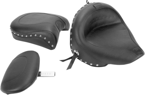 Mustang - Mustang Wide Touring Two-Piece Seat with Driver Backrest - Studded - 79240