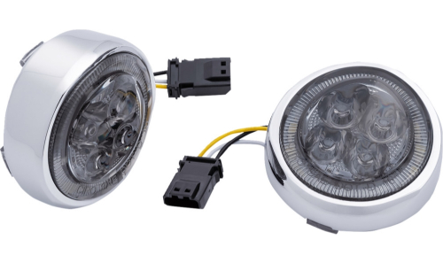Ciro - Ciro LED Fang Front Signal Light Inserts with Bezel - Chrome/Smoke Lens - 45603