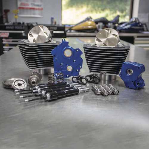 S&S Cycle - S&S Cycle 124in. Power Package - Gear Cam, Oil Cooled, Black Pushrods, Wrinkle Black w/ Highlighted Fins - 310-1058