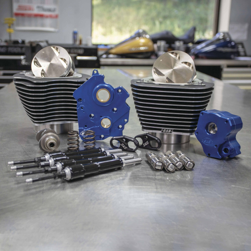 S&S Cycle - S&S Cycle 124in. Power Package - Chain Cam, Water Cooled, Black Pushrods, Wrinkle Black w/ Highlighted Fins - 310-1054