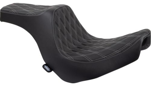 Drag Specialties - Drag Specialties Predator III Seat - Double Diamond - Black with Silver Stitching - 0802-1493