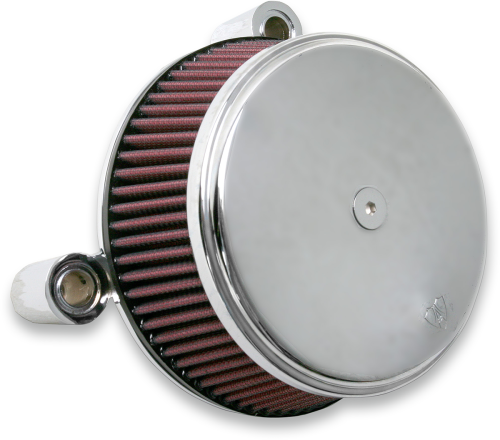 Arlen Ness - Arlen Ness Billet Sucker Stage I Air Filter Kit with Steel Cover - Smooth Chrome - Red Filter - 18-321