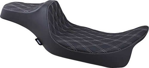 Drag Specialties - Drag Specialties Predator III Extended Double Diamond Seats - Silver Thread - 0801-1261