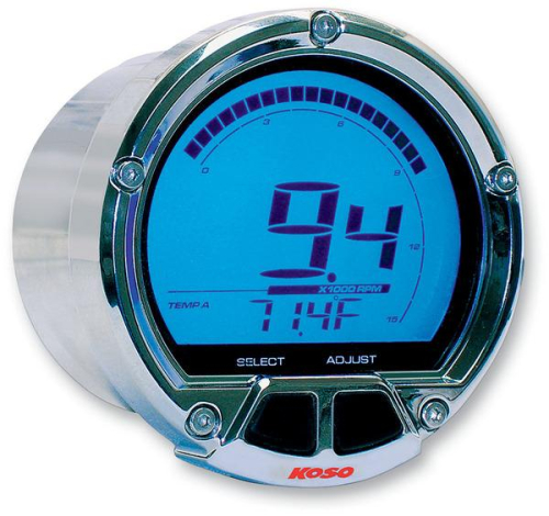 Koso North America - Koso North America DL-02R Tachometer - Chrome Casing - BA555B11