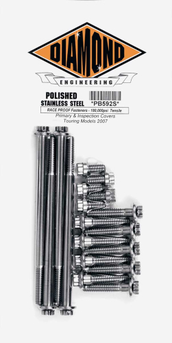 Diamond Engineering - Diamond Engineering Primary, Inspection Covers and Inner Primary 12-Point Polished Stainless Engine Bolt Kit - PB592S