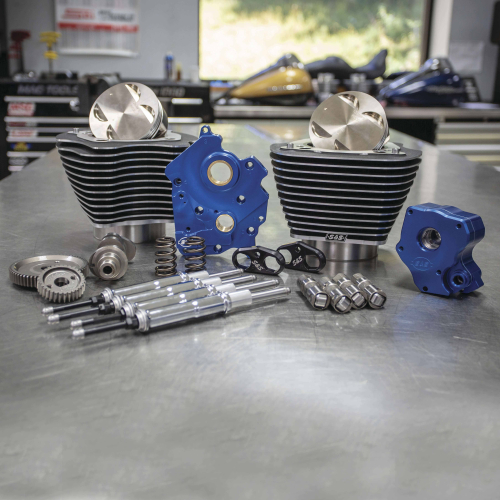 S&S Cycle - S&S Cycle 124in. Power Package - Gear Cam, Water Cooled, Chrome Pushrods, Wrinkle Black w/ Highlighted Fins - 310-1051