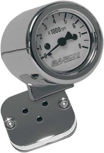 Baron Custom Accessories - Baron Custom Accessories Mini-Bullet Tachometer with 1in. Bar Mount - White Face - BA-7573-00