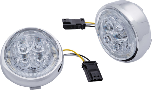 Ciro - Ciro LED Fang Front Signal Light Inserts with Bezel - Chrome/Clear Lens - 45403