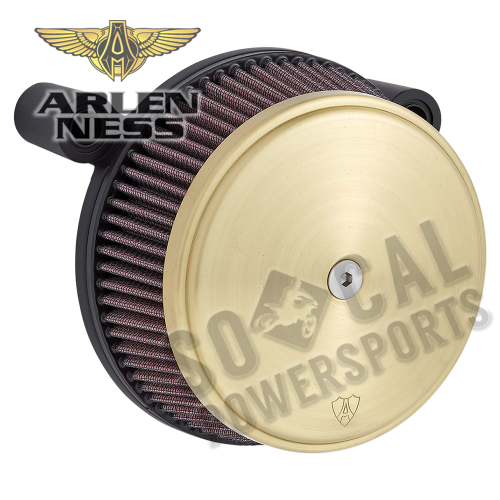 Arlen Ness - Arlen Ness Big Sucker Stage I Air Filter Kit - Brass Smooth - Red Filter - 18-757