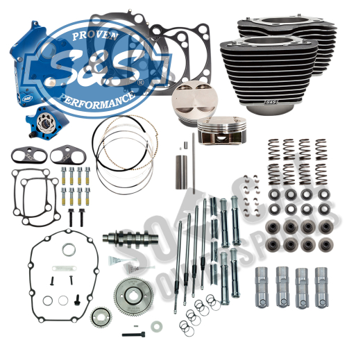 S&S Cycle - S&S Cycle 128in. Power Package for M8 - Gear Cam - Oil Cooled - Wrinkle Black w/ Highlighted Fins - 310-1104A