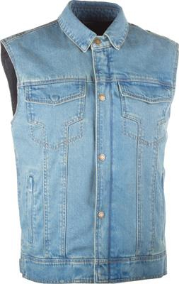 Highway 21 - Highway 21 Iron Sights Traditional Collar Denim Vest - 6049 489-10764 - Blue - Large