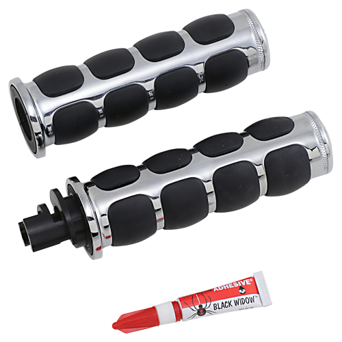 Kuryakyn - Kuryakyn ISO Grips with Chrome Accent Rings without Throttle Boss - 6366