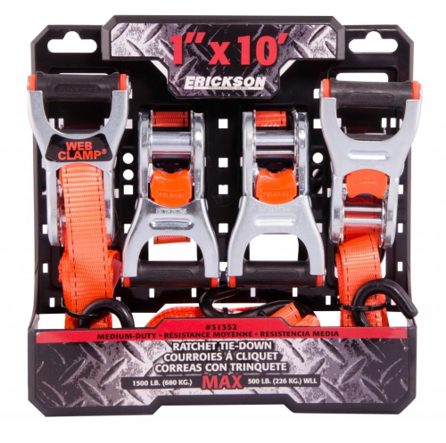Erickson - Erickson Ratcheting Tie Down with Web Clamp - 1in. x 8ft. - Orange - 31351