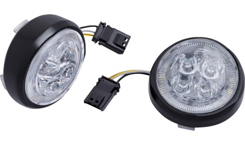 Ciro - Ciro LED Fang Front Signal Light Inserts with Bezel - Black/Clear Lens - 45423