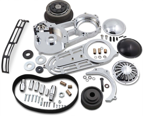 Belt Drives Ltd - Belt Drives Ltd 2in. Belt Drive Kit with Changeable Domes - Chrome - EVO-14B-2C