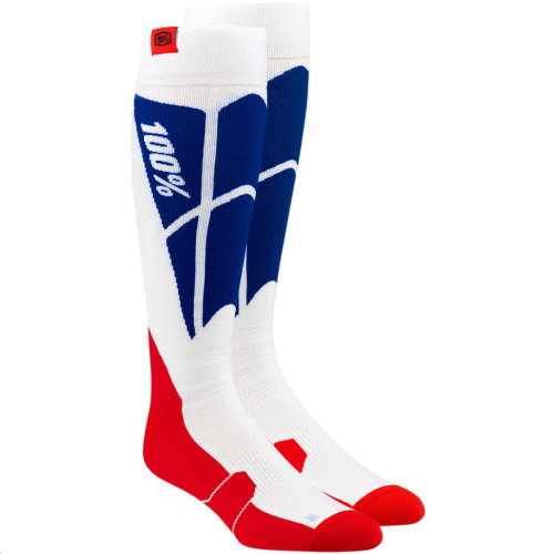 100% - 100% Hi Side Riding Socks - 24008-022-18 - White/Blue - Lg-XL