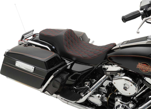 Drag Specialties - Drag Specialties Predator III Seat - Double Diamond - Red Thread - 0801-1131