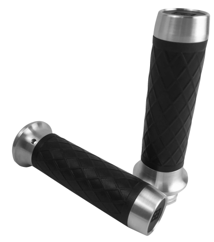 Brass Balls Cycles - Brass Balls Cycles Diamond Leather Moto Grips - Natural/Black - BB08-253