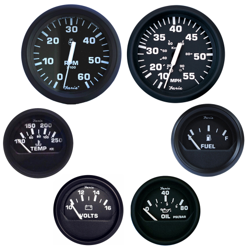 Faria Beede Instruments - Faria Euro Black Boxed Set - Inboard Motors