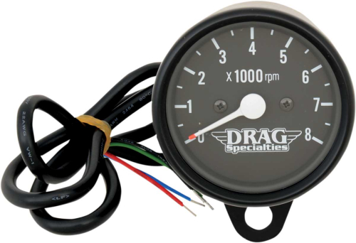 Drag Specialties - Drag Specialties 2.4in. Mini Electronic 8000 RPM Tachometer - Black Face with White Needle - 21-6910BNUDS1