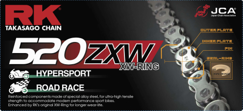 RK - RK 520 ZXW XW-Ring Chain - 150 Links - Chrome - CC520ZXW-150