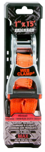 Erickson - Erickson Ratcheting Tie Down with Web Clamp - 1in. x 15ft. - Orange - 31352