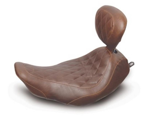 Mustang - Mustang Wide Tripper Solo Seat with Driver Backrest - Diamond Stitch - Brown - 79696