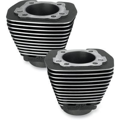 S&S Cycle - S&S Cycle Evolution-Style Aluminum Cylinders - 3-5/8in. Bore - Black Powder-Coat with Machined Fin Edges - 91-7700