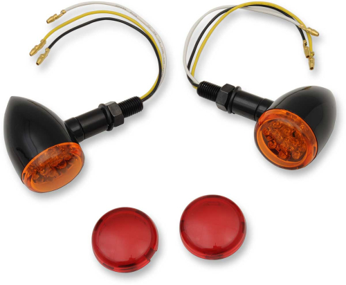 Drag Specialties - Drag Specialties LED Mini Deuce Marker Lights - White LED with Red/Amber Lens - Gloss Black - 2040-1962