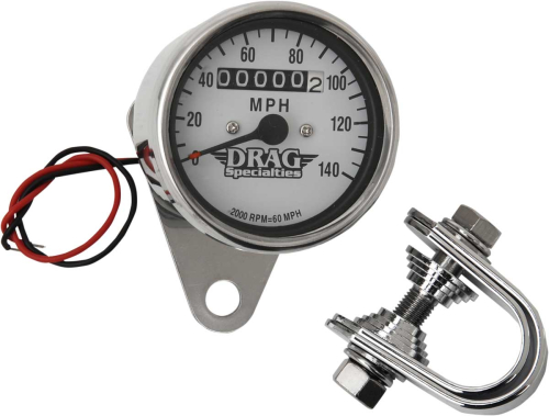 Drag Specialties - Drag Specialties 2.4in. Mini Mechanical Speedometer - 140 MPH - 2:1 Ratio - White Face - 21-6825DS1-BX15